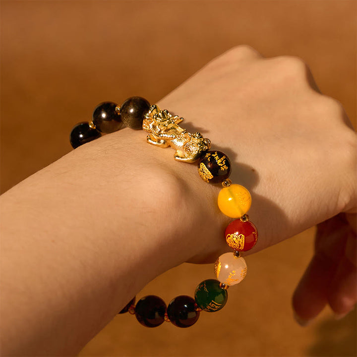 Buddha Stones Natural Gold Sheen Obsidian PiXiu Five Directions Gods of Wealth Protection Bracelet - image 3