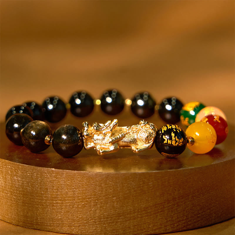 Buddha Stones Natural Gold Sheen Obsidian PiXiu Five Directions Gods of Wealth Protection Bracelet - 10mm(Wrist Circumference 14-16cm) - image 0