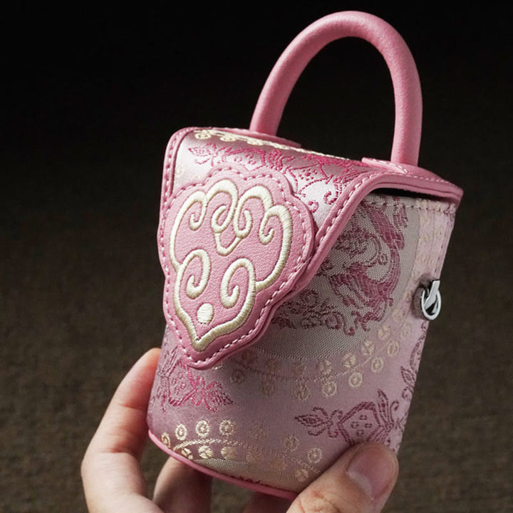 Buddha Stones Auspicious Clouds Butterfly Flowers Xiangyunsha Silk Crossbody Bag Hangbags - Pink Auspicious Clouds 7.5*7.5*9.5cm - image 11