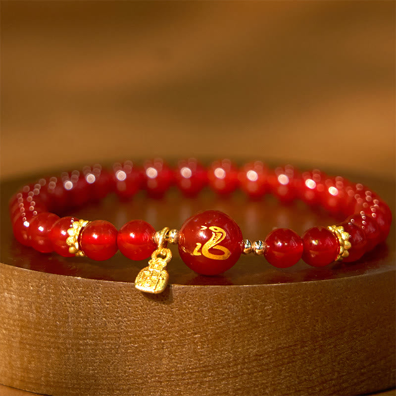 Buddha Stones Red Agate Gold Plated Copper Year Of The Snake Happiness Bracelet - image 2
