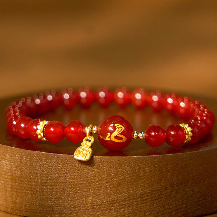Buddha Stones Red Agate Gold Plated Copper Year Of The Snake Happiness Bracelet - image 2