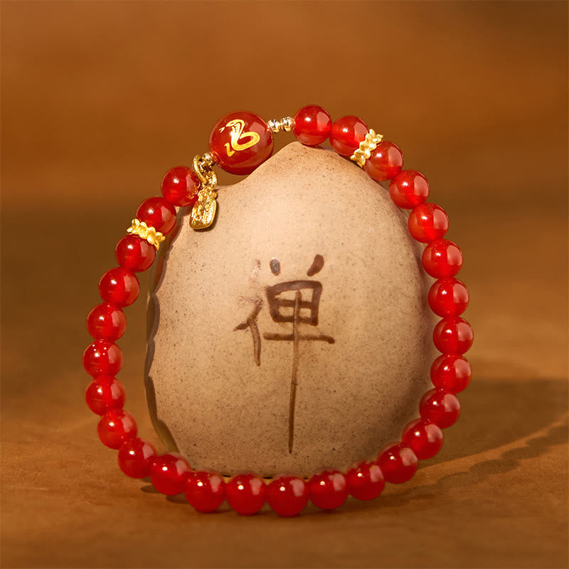 Buddha Stones Red Agate Gold Plated Copper Year Of The Snake Happiness Bracelet - image 1