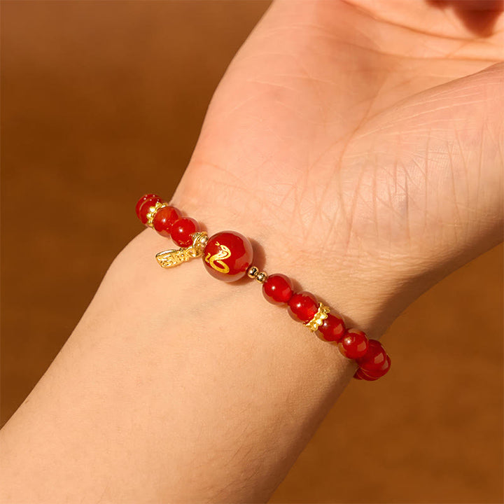 Buddha Stones Red Agate Gold Plated Copper Year Of The Snake Happiness Bracelet - image 3