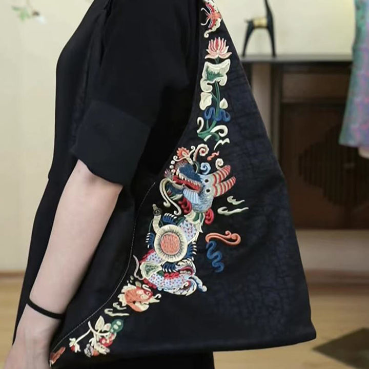 Buddha Stones Fish Flower Phoenix Embroidery Xiangyunsha Silk Shoulder Bag - image 6