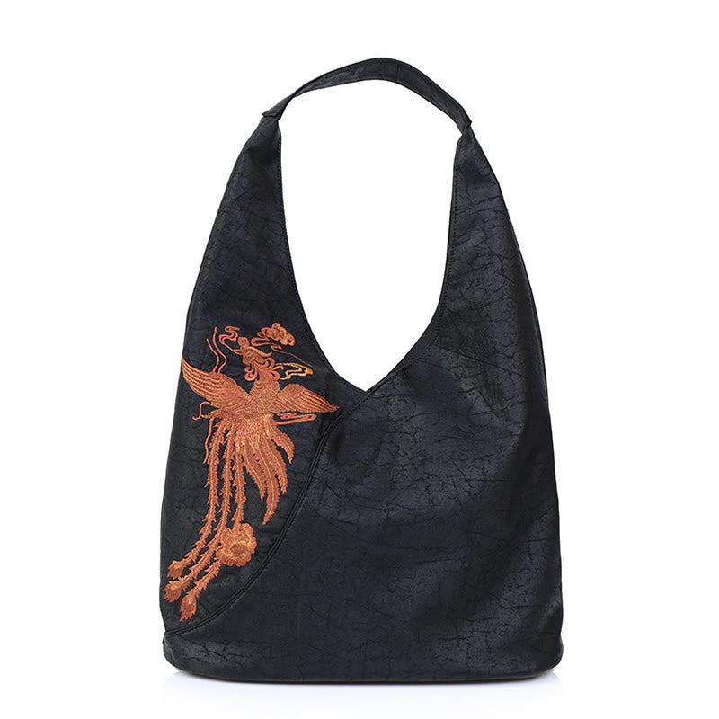 Buddha Stones Fish Flower Phoenix Embroidery Xiangyunsha Silk Shoulder Bag - Black Phoenix Embroidery 53*14*36cm - image 21