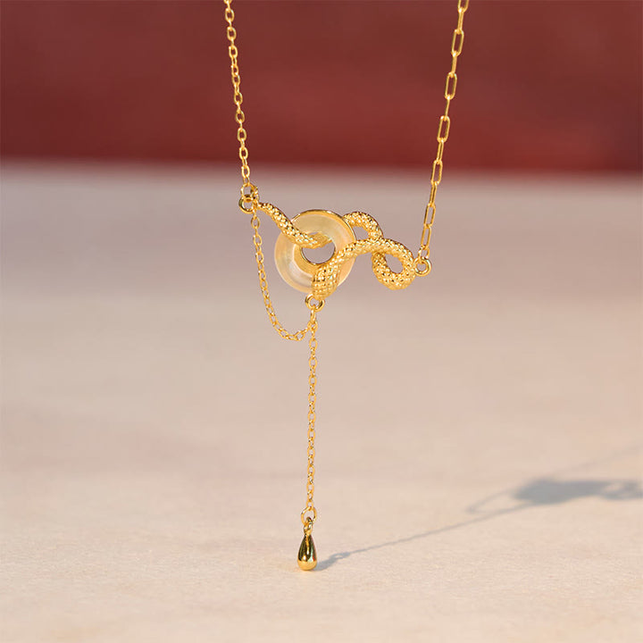 Buddha Stones Chalcedony Peace Buckle 925 Sterling Silver Gold Year Of The Snake Harmony Necklace Pendant - image 8