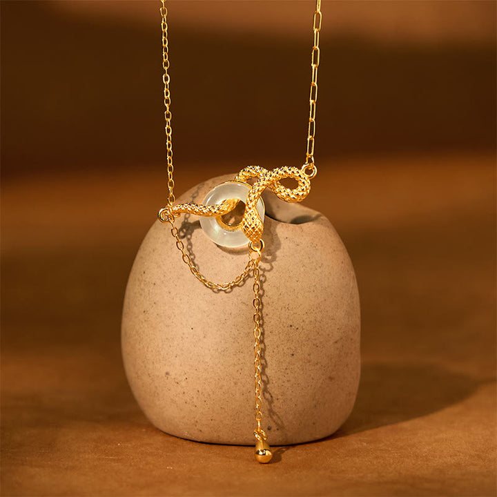 Buddha Stones Chalcedony Peace Buckle 925 Sterling Silver Gold Year Of The Snake Harmony Necklace Pendant - image 1