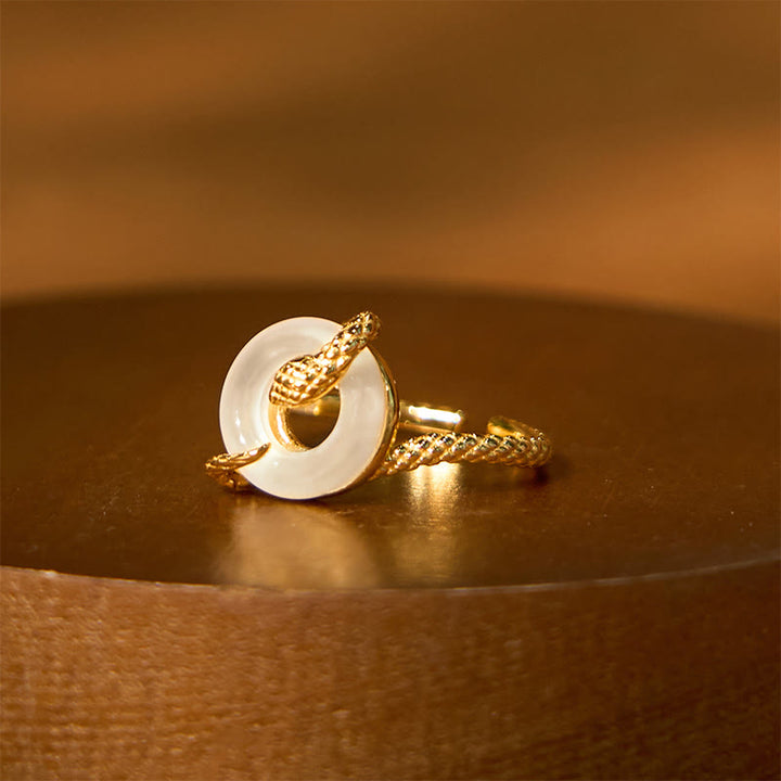 Buddha Stones Chalcedony Peace Buckle 925 Sterling Silver Golden Year Of The Snake Harmony  Ring - image 2