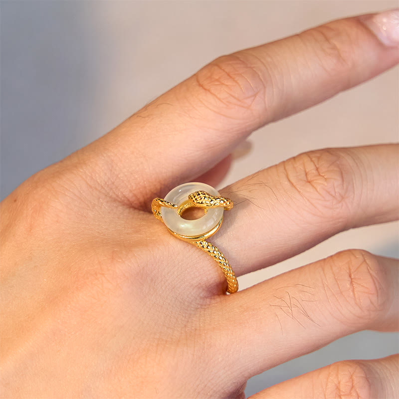 Buddha Stones Chalcedony Peace Buckle 925 Sterling Silver Golden Year Of The Snake Harmony  Ring - image 4