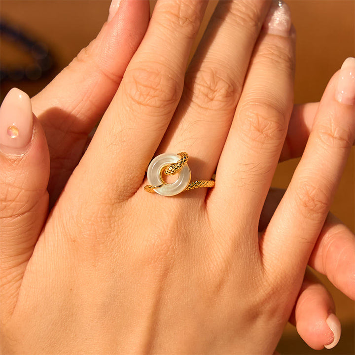 Buddha Stones Chalcedony Peace Buckle 925 Sterling Silver Golden Year Of The Snake Harmony  Ring - image 12
