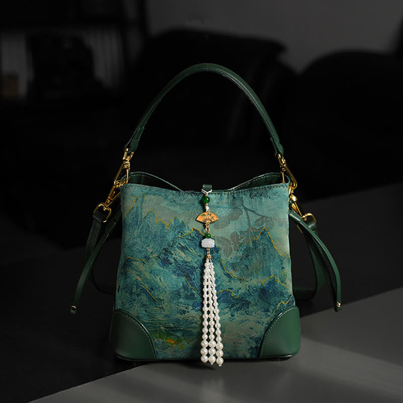 Buddha Stones Handmade River Mountain Bead Pearl Tassel Xiangyunsha Silk Crossbody Bag Hangbags - image 2