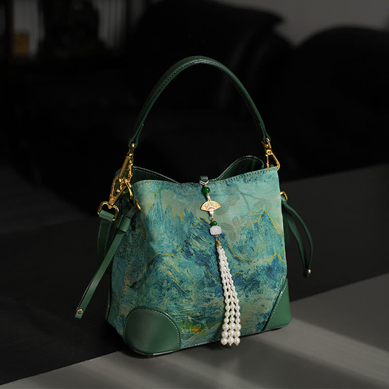 Buddha Stones Handmade River Mountain Bead Pearl Tassel Xiangyunsha Silk Crossbody Bag Hangbags - image 1