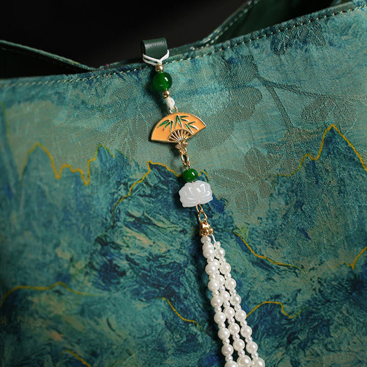 Buddha Stones Handmade River Mountain Bead Pearl Tassel Xiangyunsha Silk Crossbody Bag Hangbags - image 3