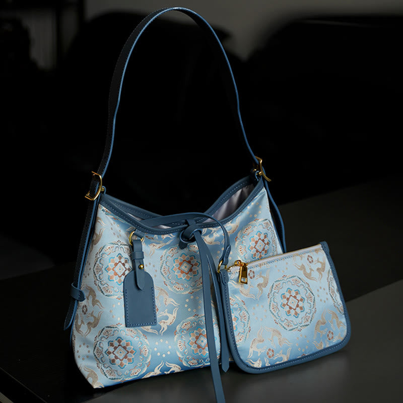 Buddha Stones Handmade Flower Crane Deer Butterfly Song Brocade Crossbody Bag Hangbags - image 1