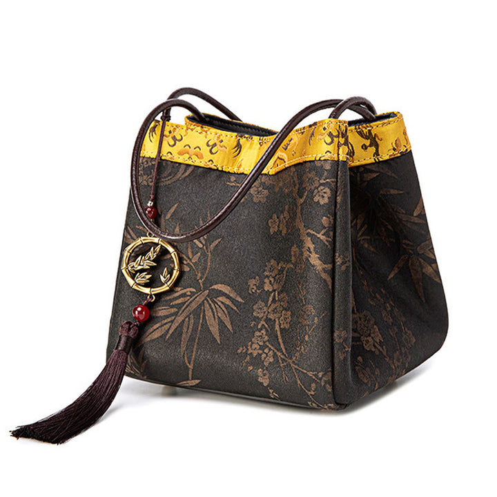 Buddha Stones Bamboo Branches Bead Pendant Tassel Xiangyunsha Silk Shoulder Bag Hangbags - Black Bamboo 16*16*16cm - image 7