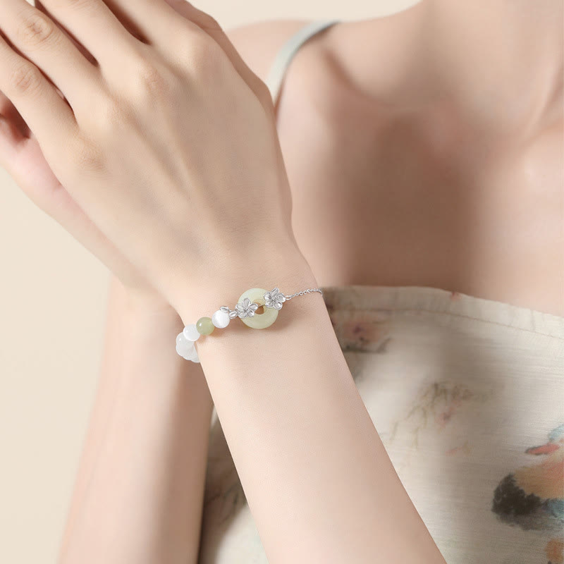 Buddha Stones Chrysoberyl Hetian Jade 999 Sterling Silver Love Bracelet - image 13