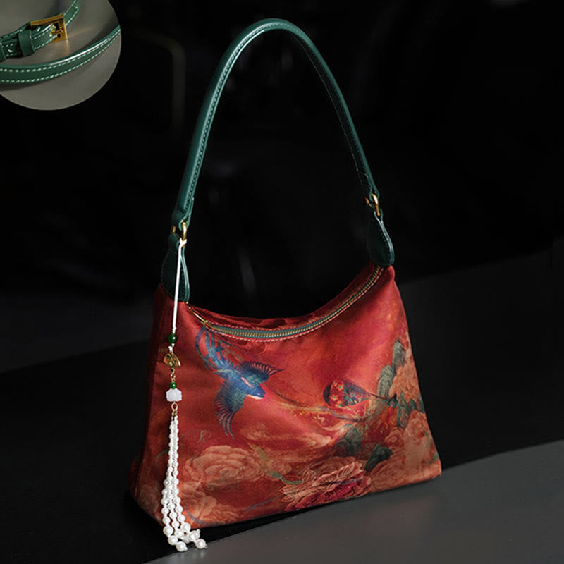 Buddha Stones Lotus Bamboo Crane Deer Butterfly Mountain Xiangyunsha Silk Song Brocade Crossbody Bag Shoulder Bag  - Red Magpie 26*19*10cm - image 15