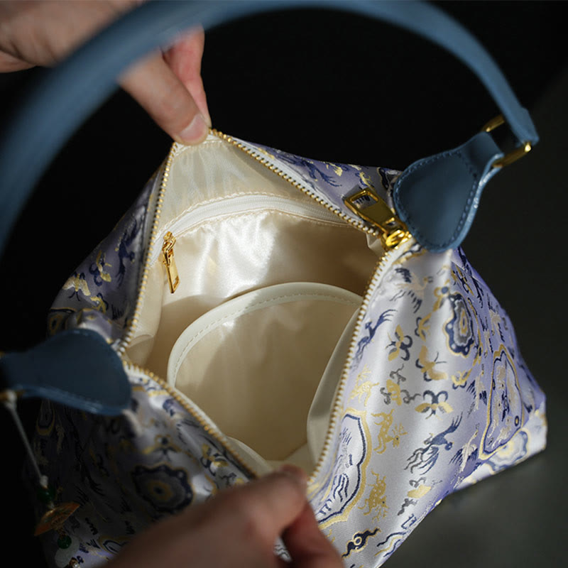 Buddha Stones Lotus Bamboo Crane Deer Butterfly Mountain Xiangyunsha Silk Song Brocade Crossbody Bag Shoulder Bag  - image 13