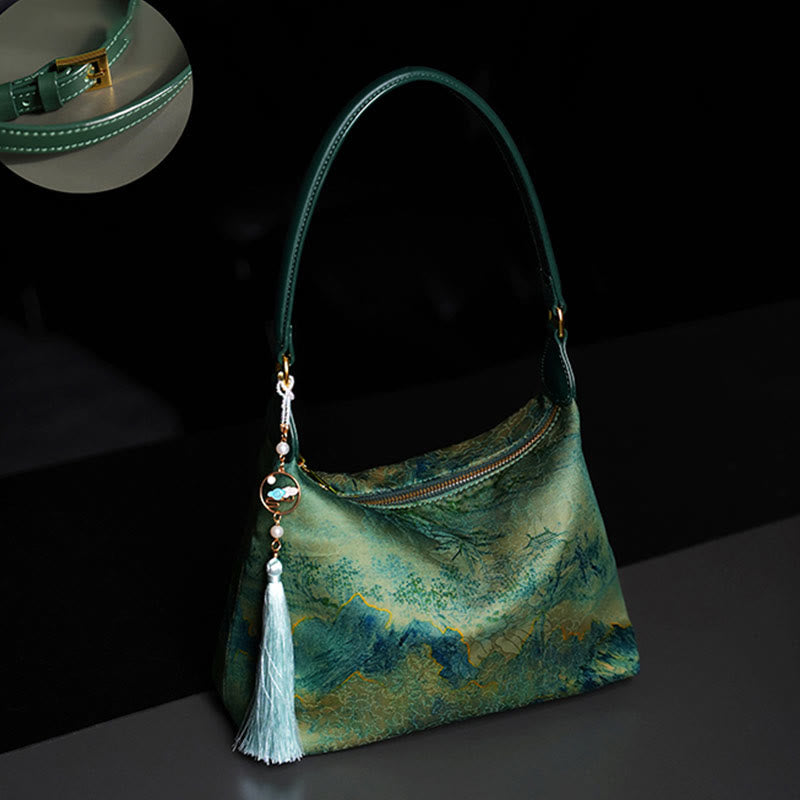 Buddha Stones Lotus Bamboo Crane Deer Butterfly Mountain Xiangyunsha Silk Song Brocade Crossbody Bag Shoulder Bag  - image 7