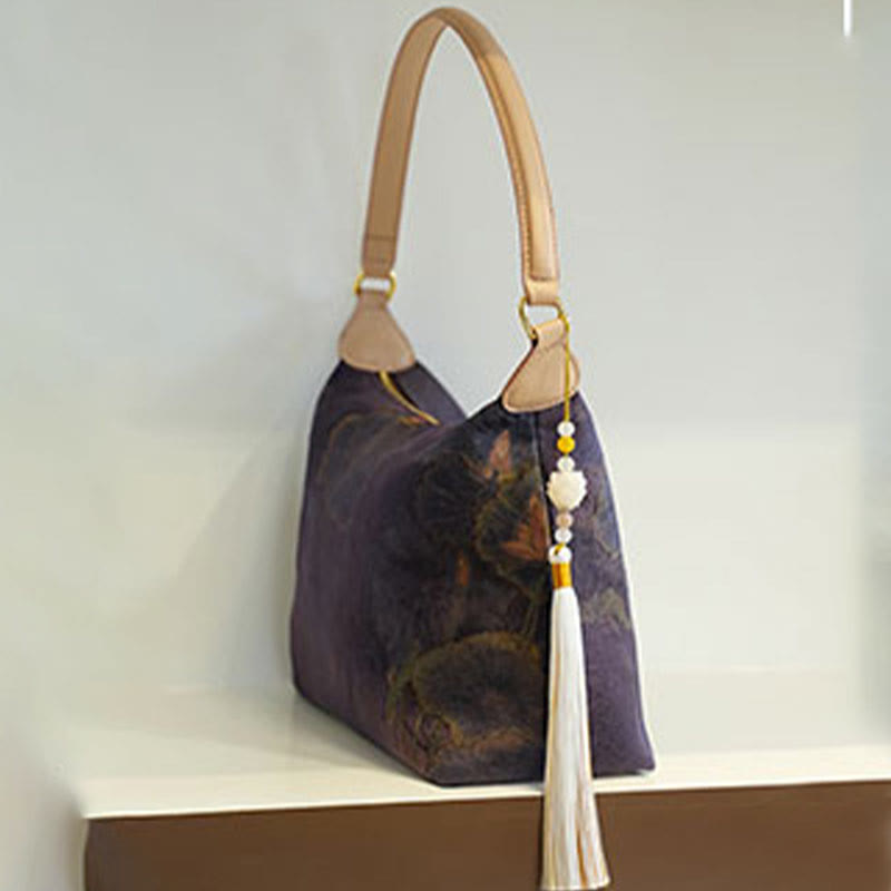 Buddha Stones Lotus Bamboo Crane Deer Butterfly Mountain Xiangyunsha Silk Song Brocade Crossbody Bag Shoulder Bag  - image 3