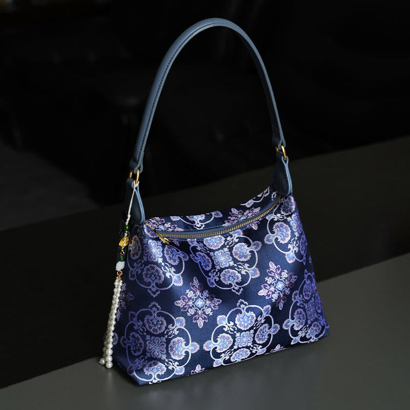 Buddha Stones Lotus Bamboo Crane Deer Butterfly Mountain Xiangyunsha Silk Song Brocade Crossbody Bag Shoulder Bag  - SlateBlue Pomegranate BaoXiangHua 26*19*10cm - image 8