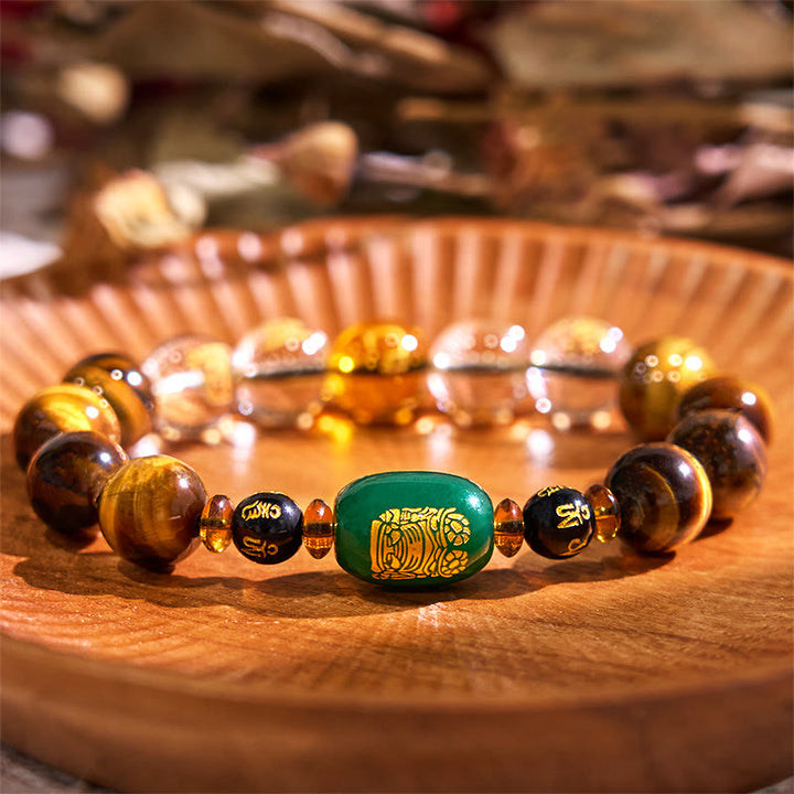 Buddha Stones Chinese Zodiac Tiger Eye White Crystal Courage Bracelet - image 1