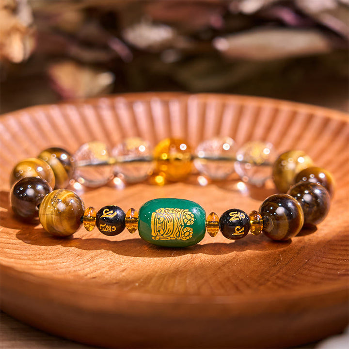 Buddha Stones Chinese Zodiac Tiger Eye White Crystal Courage Bracelet - Snake(Wrist Circumference: 14-16cm) - 14mm - image 0