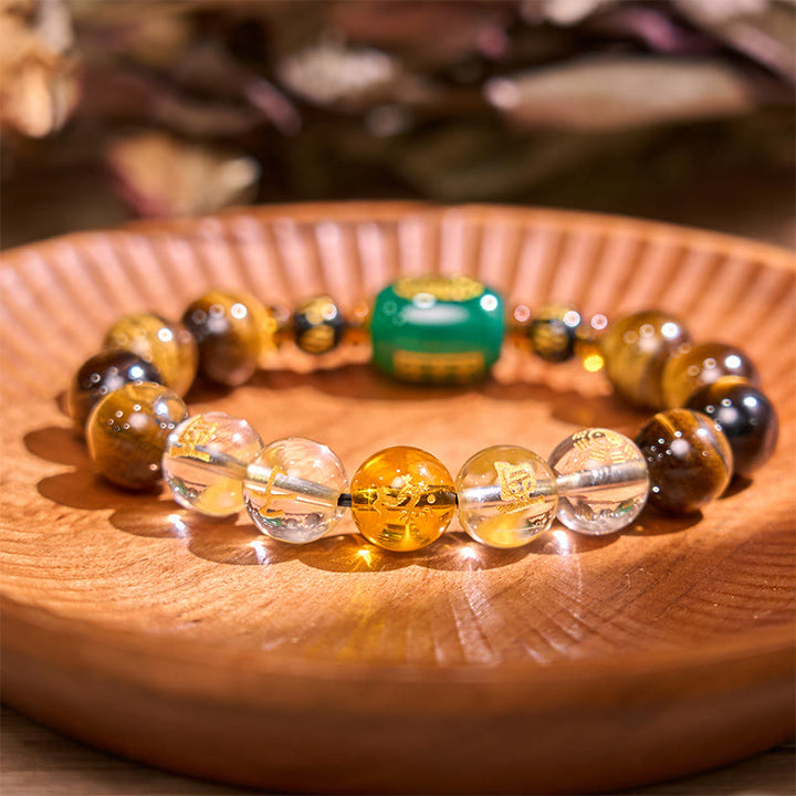 Buddha Stones Chinese Zodiac Tiger Eye White Crystal Courage Bracelet - image 44