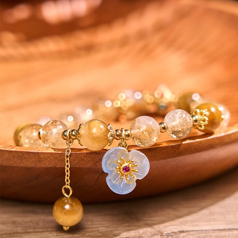 Buddha Stones Citrine Tiger Eye Flower Charm Generosity Bracelet - Citrine Tiger Eye(Wrist Circumference: 14-17cm) - image 0