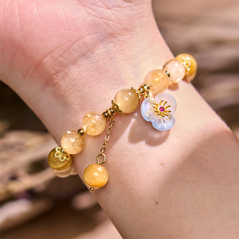 Buddha Stones Citrine Tiger Eye Flower Charm Generosity Bracelet - image 2
