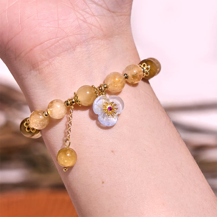 Buddha Stones Citrine Tiger Eye Flower Charm Generosity Bracelet - image 3