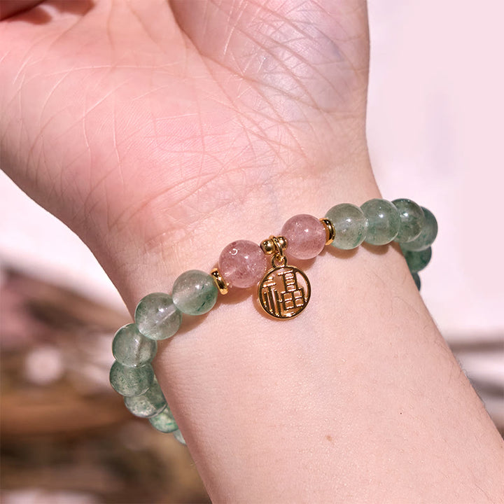 Buddha Stones Natural Green Strawberry Quartz Soothing Fu Character Bracelet - image 5