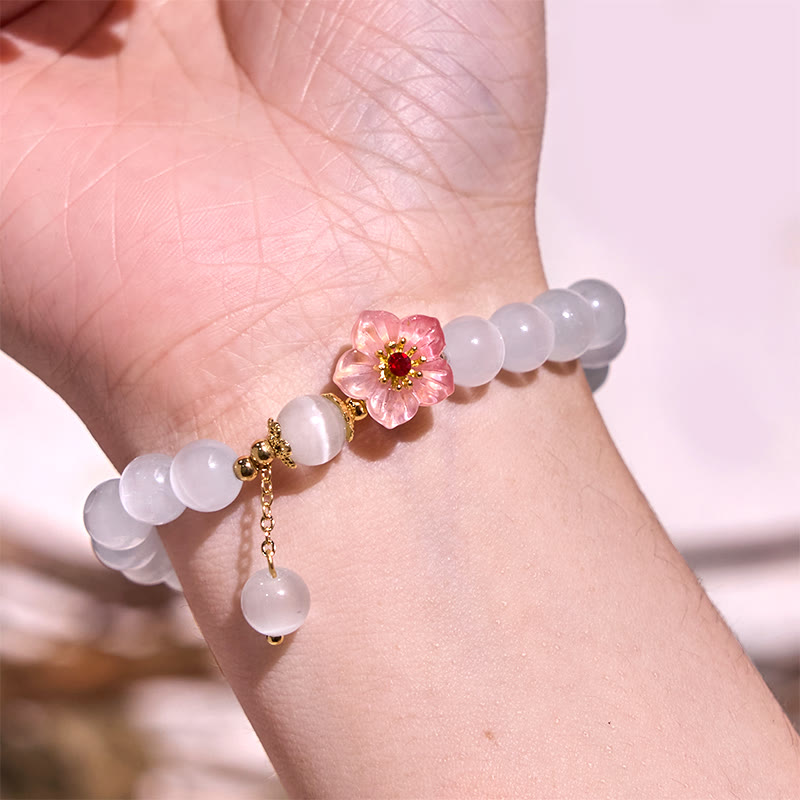 Buddha Stones Chrysoberyl Cat's Eye Pink Flowers Support Bracelet - image 2