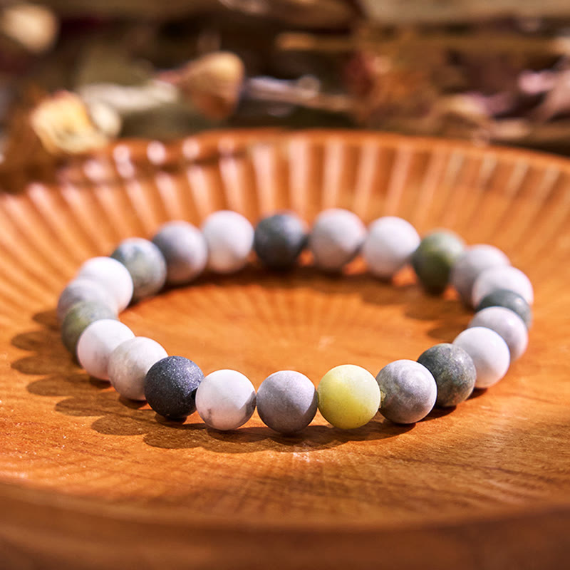 Buddha Stones White Turquoise Picasso Jasper Green Calcite Blessing Bracelet - White Turquoise Picasso Jasper - 12mm(Wrist Circumference: 14-16cm) - image 1