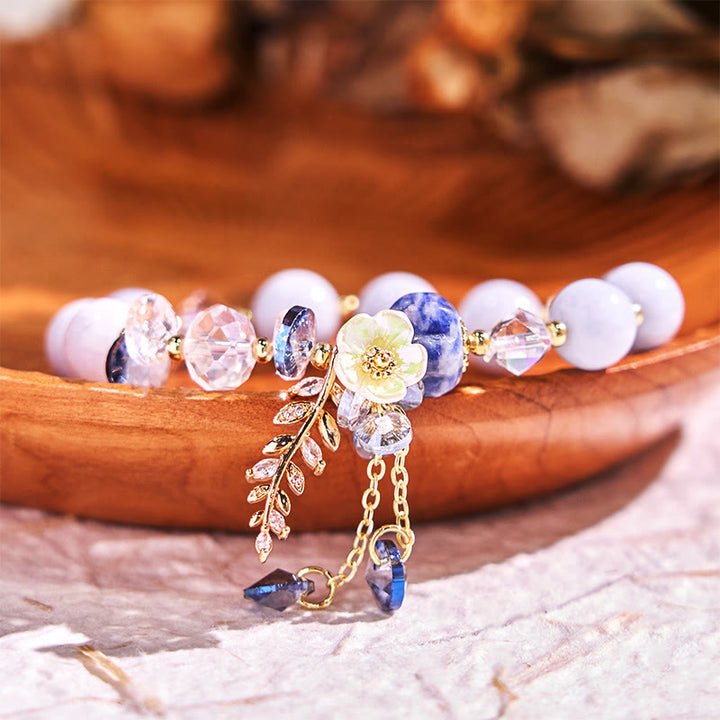 Buddha Stones Blue Crystal Amethyst Sun Stone Green Aventurine Healing Bracelet - Blue Crystal - image 7