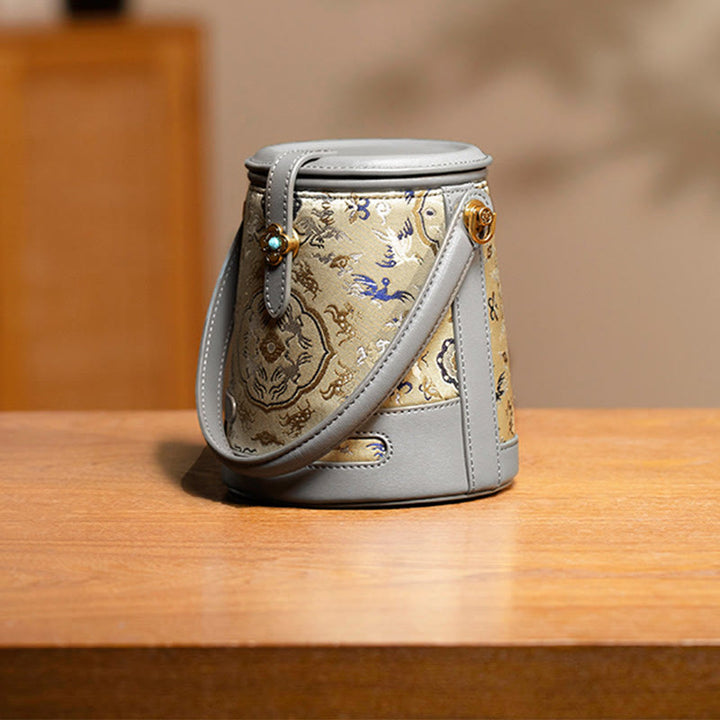 Buddha Stones Deer Crane Bamboo Flower Song Brocade Xiangyunsha Silk Crossbody Bag Hangbags - image 3