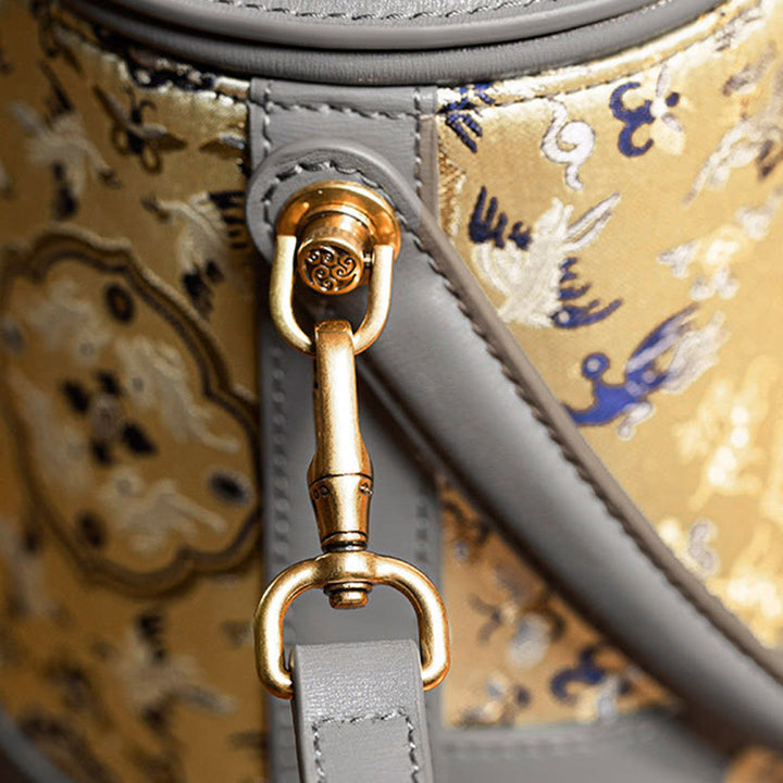 Buddha Stones Deer Crane Bamboo Flower Song Brocade Xiangyunsha Silk Crossbody Bag Hangbags - image 6