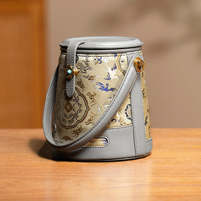 Buddha Stones Deer Crane Bamboo Flower Song Brocade Xiangyunsha Silk Crossbody Bag Hangbags - image 2