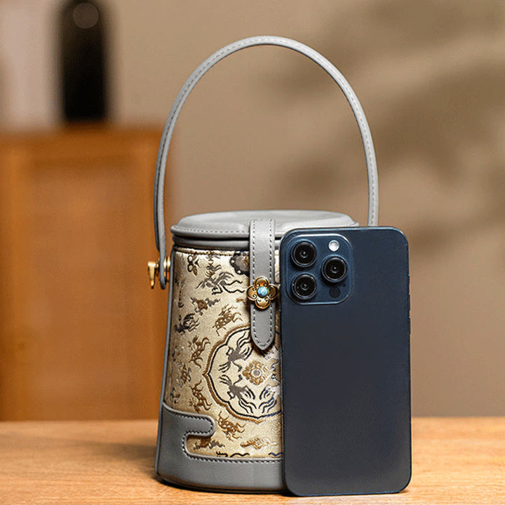 Buddha Stones Deer Crane Bamboo Flower Song Brocade Xiangyunsha Silk Crossbody Bag Hangbags - image 4
