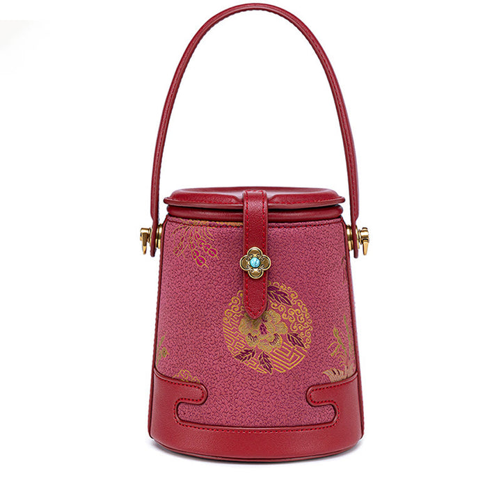 Buddha Stones Deer Crane Bamboo Flower Song Brocade Xiangyunsha Silk Crossbody Bag Hangbags - Crimson Flower-Xiangyunsha Silk 19.5*15*14cm - image 8