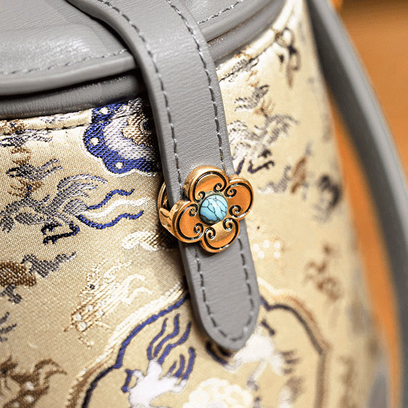 Buddha Stones Deer Crane Bamboo Flower Song Brocade Xiangyunsha Silk Crossbody Bag Hangbags - image 5