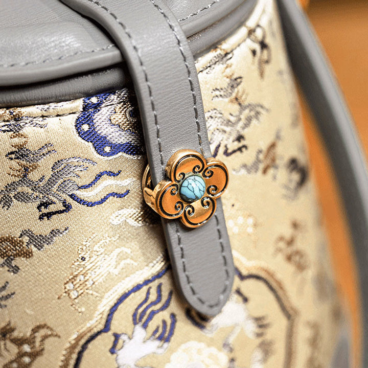 Buddha Stones Deer Crane Bamboo Flower Song Brocade Xiangyunsha Silk Crossbody Bag Hangbags - image 5
