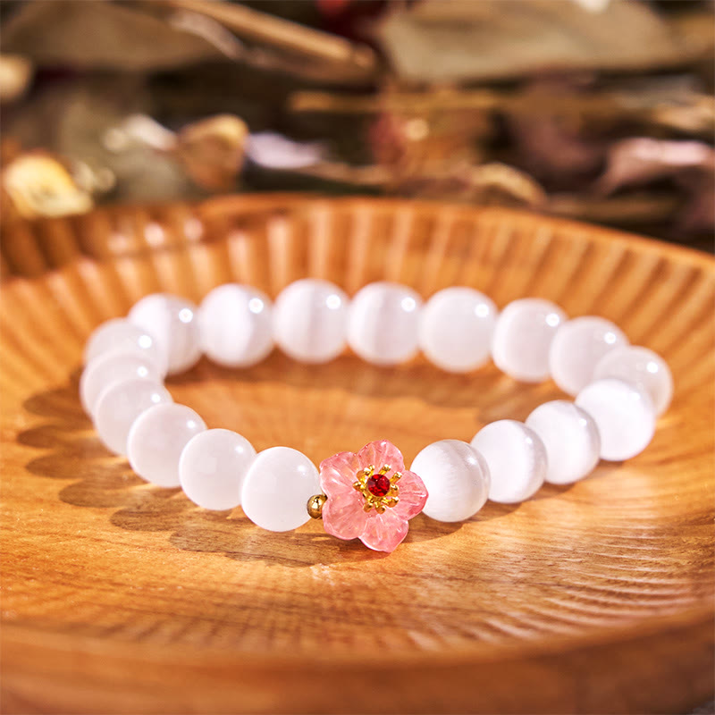 Buddha Stones Cat's Eye Chrysoberyl Flower Love Bracelet - White Cat's Eye(Wrist Circumference: 14-17cm) - image 0