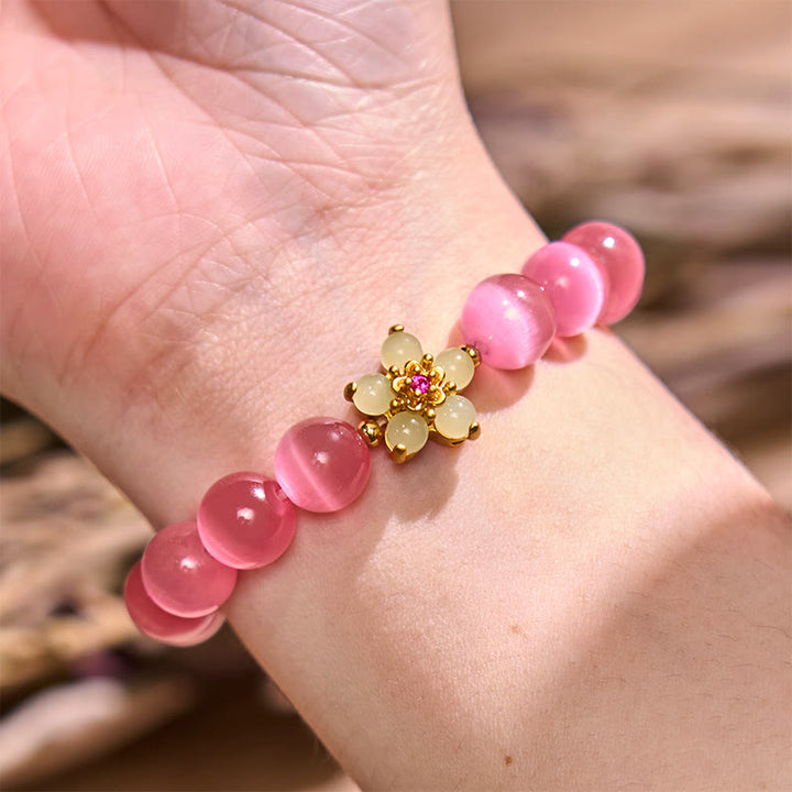 Buddha Stones Cat's Eye Chrysoberyl Flower Love Bracelet - image 25