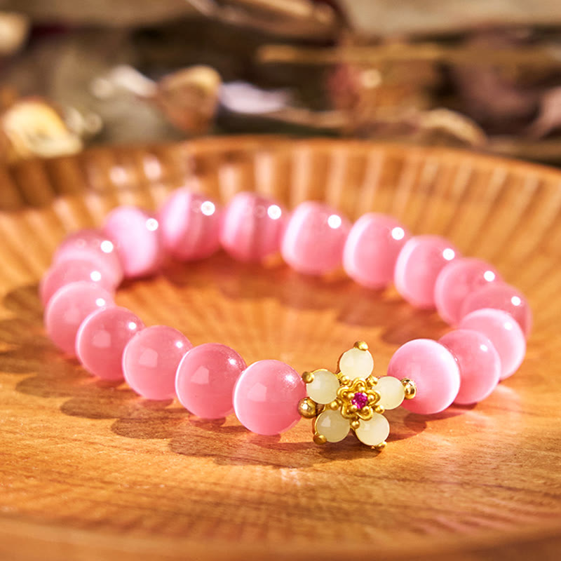 Buddha Stones Cat's Eye Chrysoberyl Flower Love Bracelet - Pink Cat's Eye(Wrist Circumference: 14-17cm) - image 23