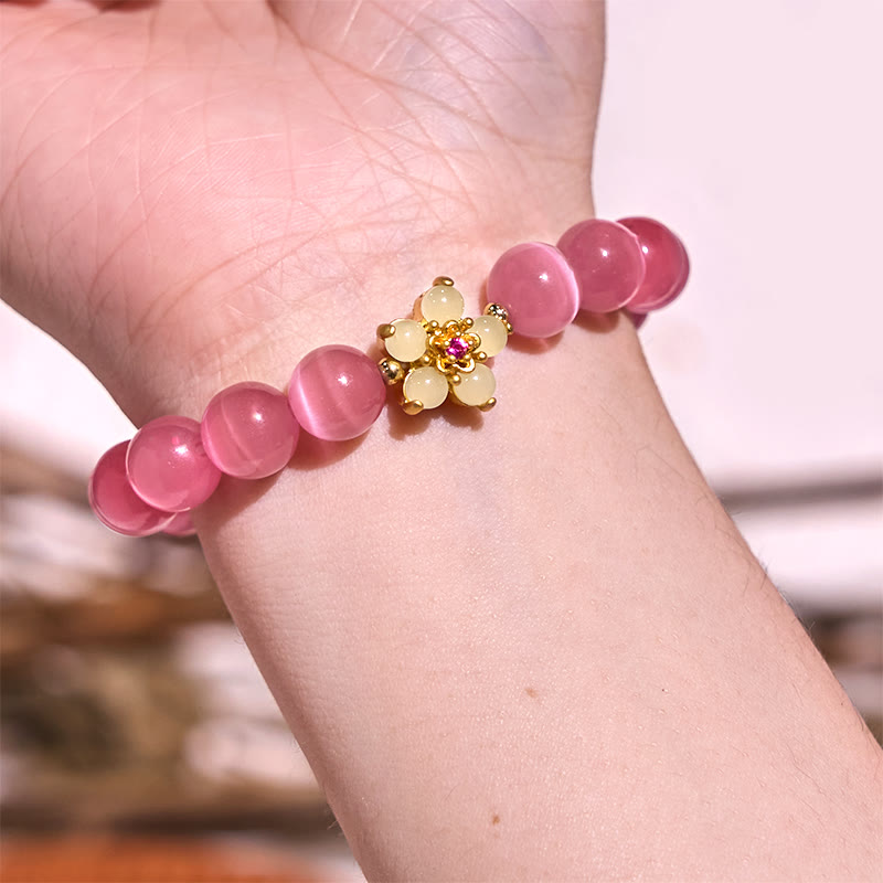 Buddha Stones Cat's Eye Chrysoberyl Flower Love Bracelet - image 26