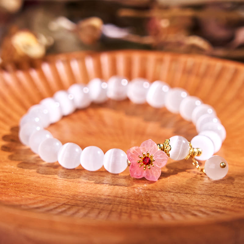 Buddha Stones Chrysoberyl Cat's Eye Pink Flowers Support Bracelet - Cat's Eye(Wrist Circumference: 14-17cm) - image 0