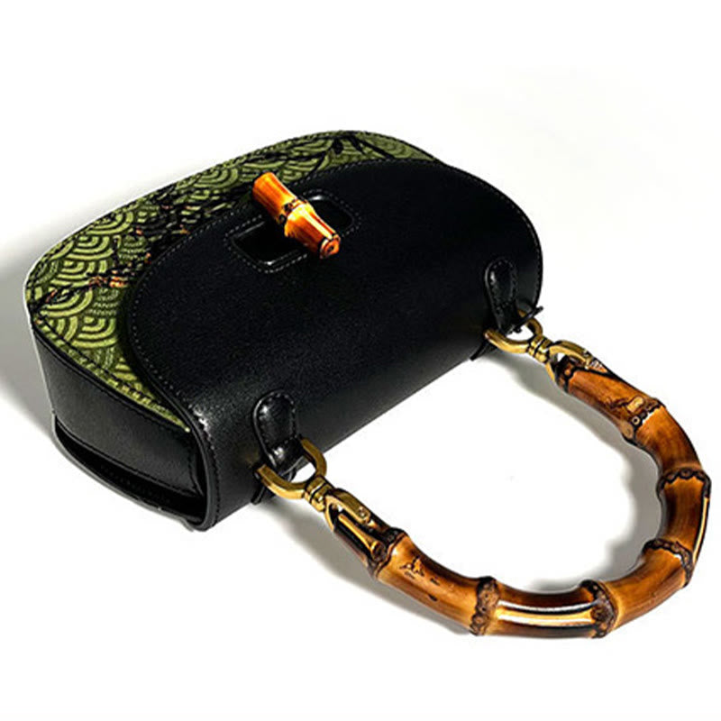 Buddha Stones Curve Bamboo Handle Xiangyunsha Silk Crossbody Bag Hangbags - image 8