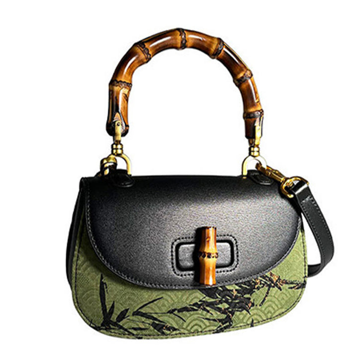 Buddha Stones Curve Bamboo Handle Xiangyunsha Silk Crossbody Bag Hangbags - image 7