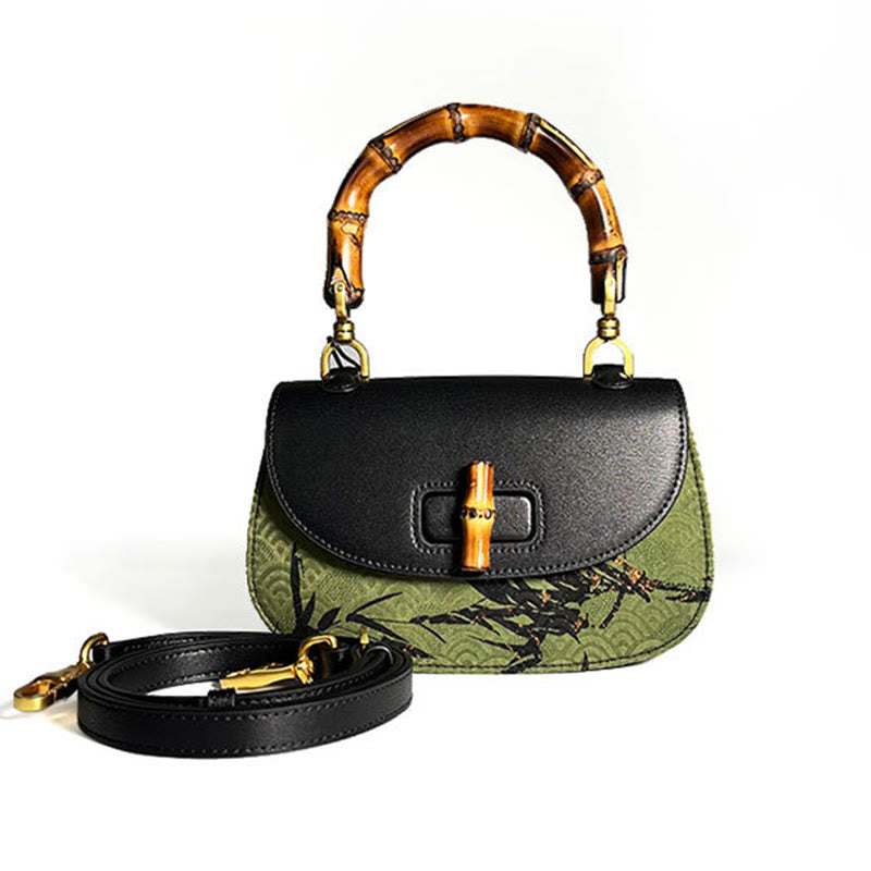 Buddha Stones Curve Bamboo Handle Xiangyunsha Silk Crossbody Bag Hangbags - image 6
